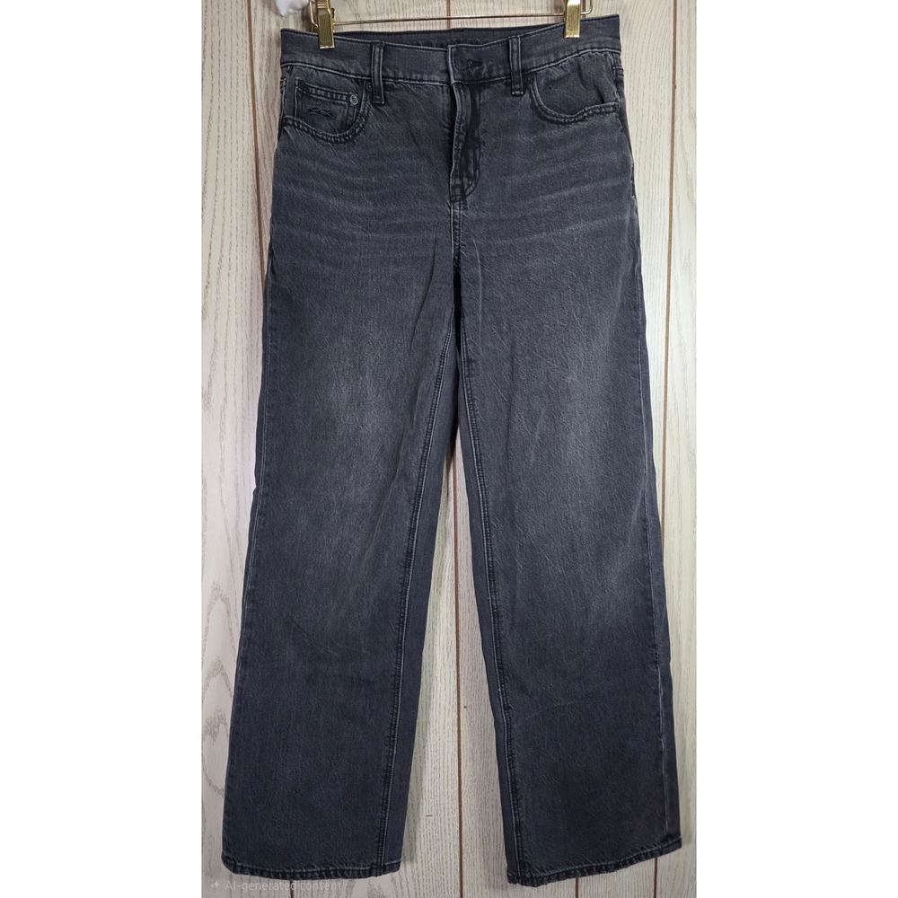 American Eagle High Waisted Straight Leg Jeans Washed Black Denim 31x29